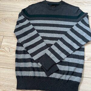 🩶Lachlan British Inspired 100% Cotton Striped Sweater Grey & Dark Green unisex